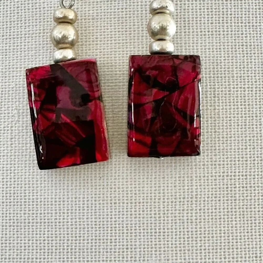 Red and black beaded drop earrings